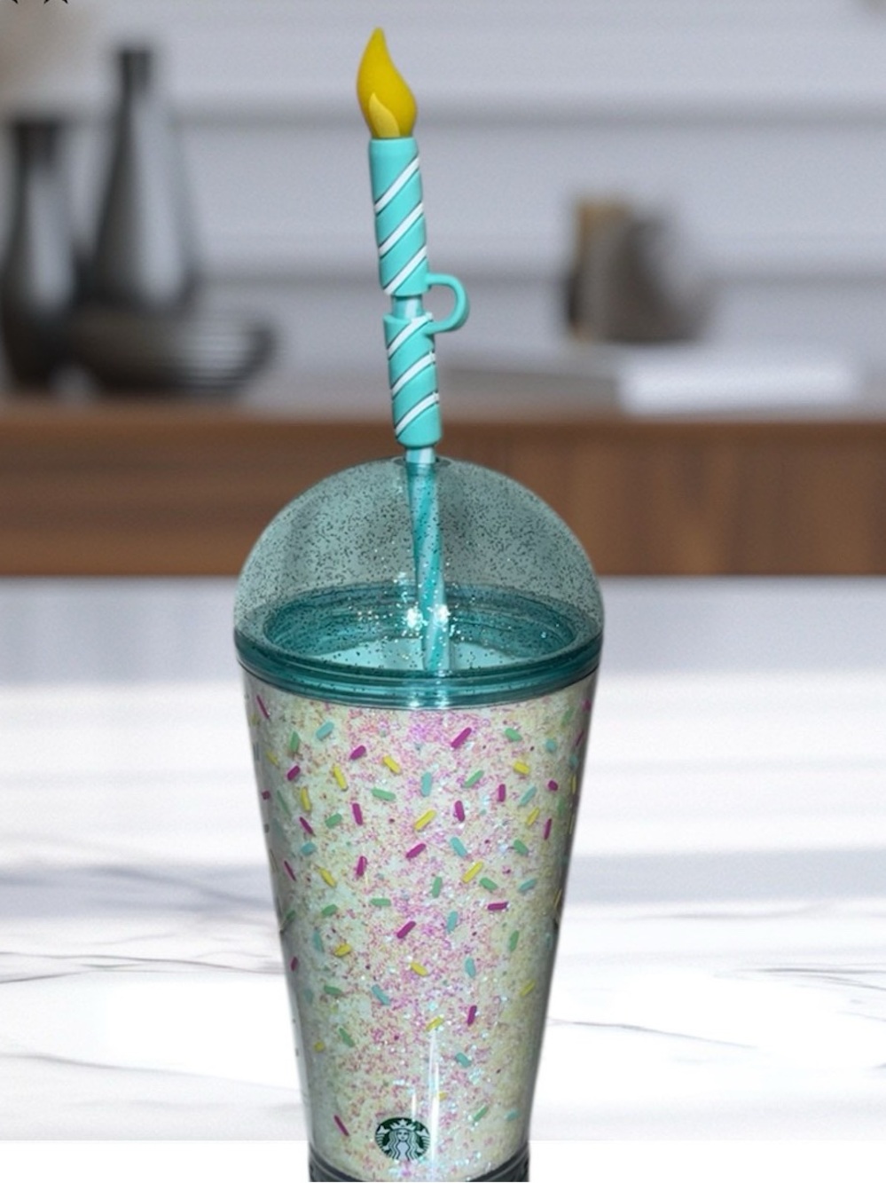 Starbucks Confetti Glitter Dome Birthday Candle Topper Tumbler